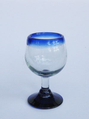 Cobalt Blue Rim Glassware / 'Cobalt Blue Rim' stemmed tequila sippers (set of 6) / Stemmed tequila sippers with a cobalt blue rim. Great for sipping tequila or serving chasers.